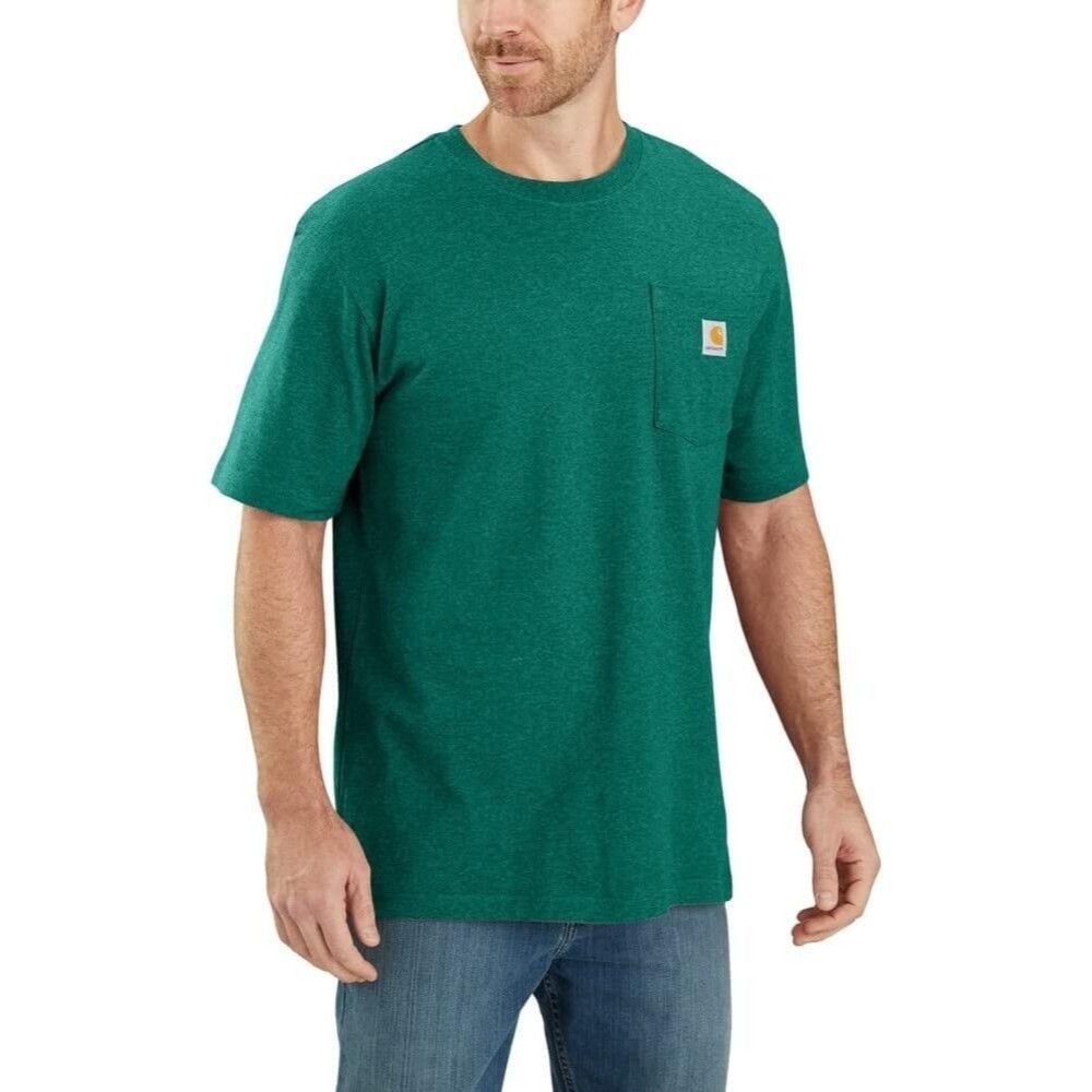 Carhartt Pocket T Shirt Mens S Green Loose Fit Heavyweight LOGO NEW - Picture 1 of 5